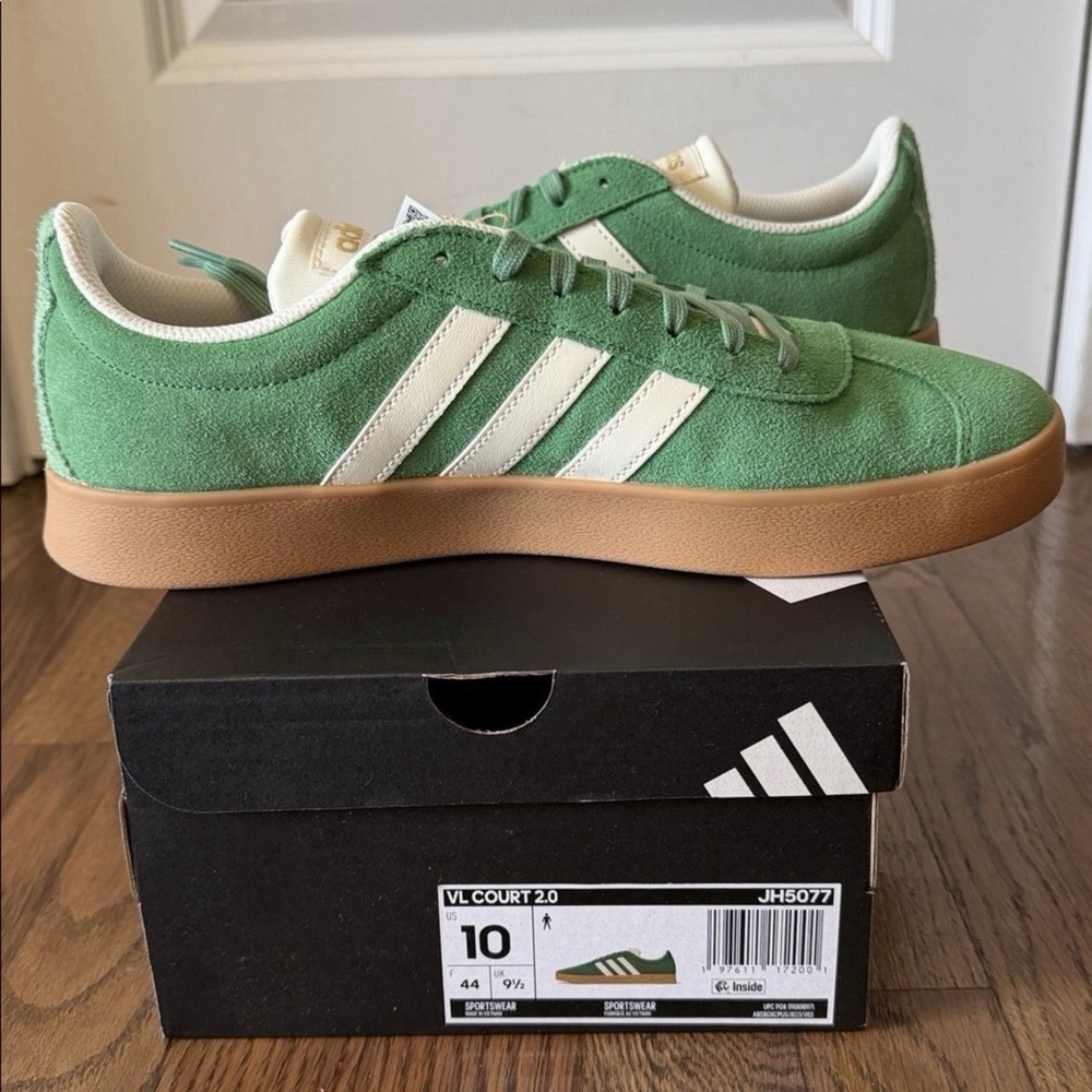 Adidas Men's 10 VL Court 2.0 Sportwear Sneakers Preloved Green Athletic Shoes - Picture 10 of 12